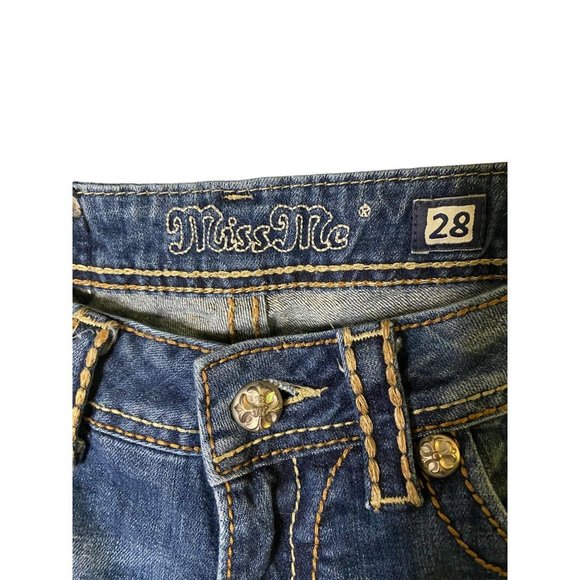 Miss Me Jeans Medium Wash Low Rise Boot Cut Studs/Gems Size 28 - Picture 4 of 13